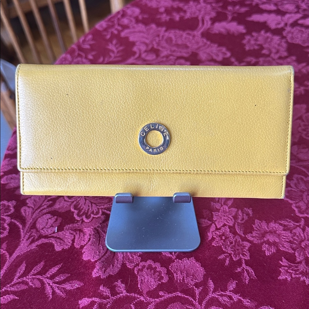 Celine Yellow Leather Circle Logo Long Flap Wallet